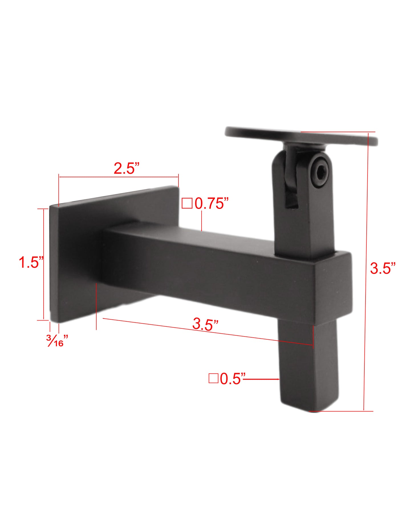 Square Adjustable Wall to Handrail Bracket Tube Mounting Black Finish (G1025-BLK-SQR) - SHEMONICO