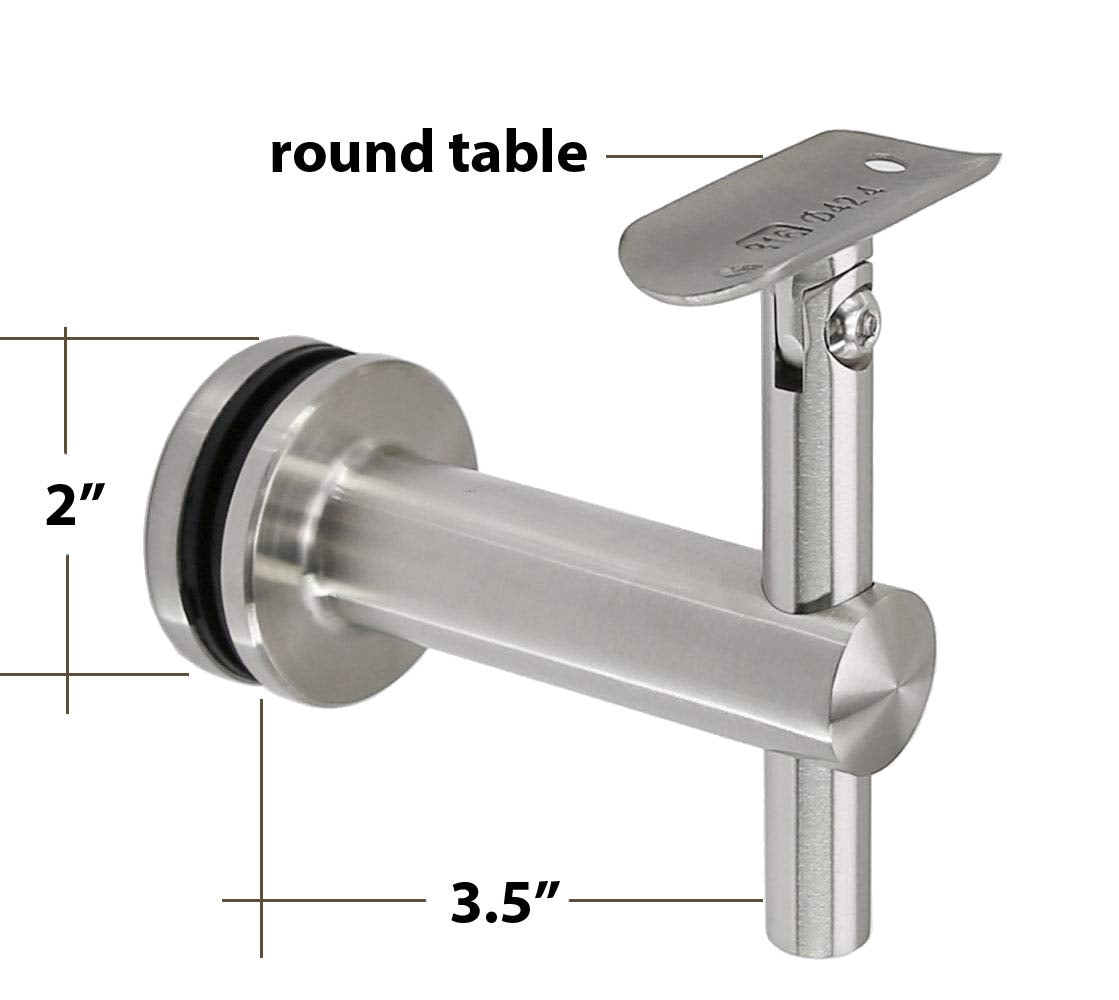 Stainless Steel Glass Mount Handrail Bracket for 1 1/2" Round or Square Tube Satin Finish T316 Marine Grade (G1020) - SHEMONICO