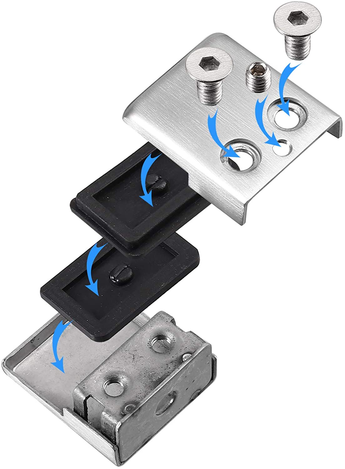 Stainless Steel 316 Grade Square Flat Post Glass Clamp 2 1/8" x 2 1/8" for 3/8" or 1/2" Glass Satin Finish (G1090) - SHEMONICO