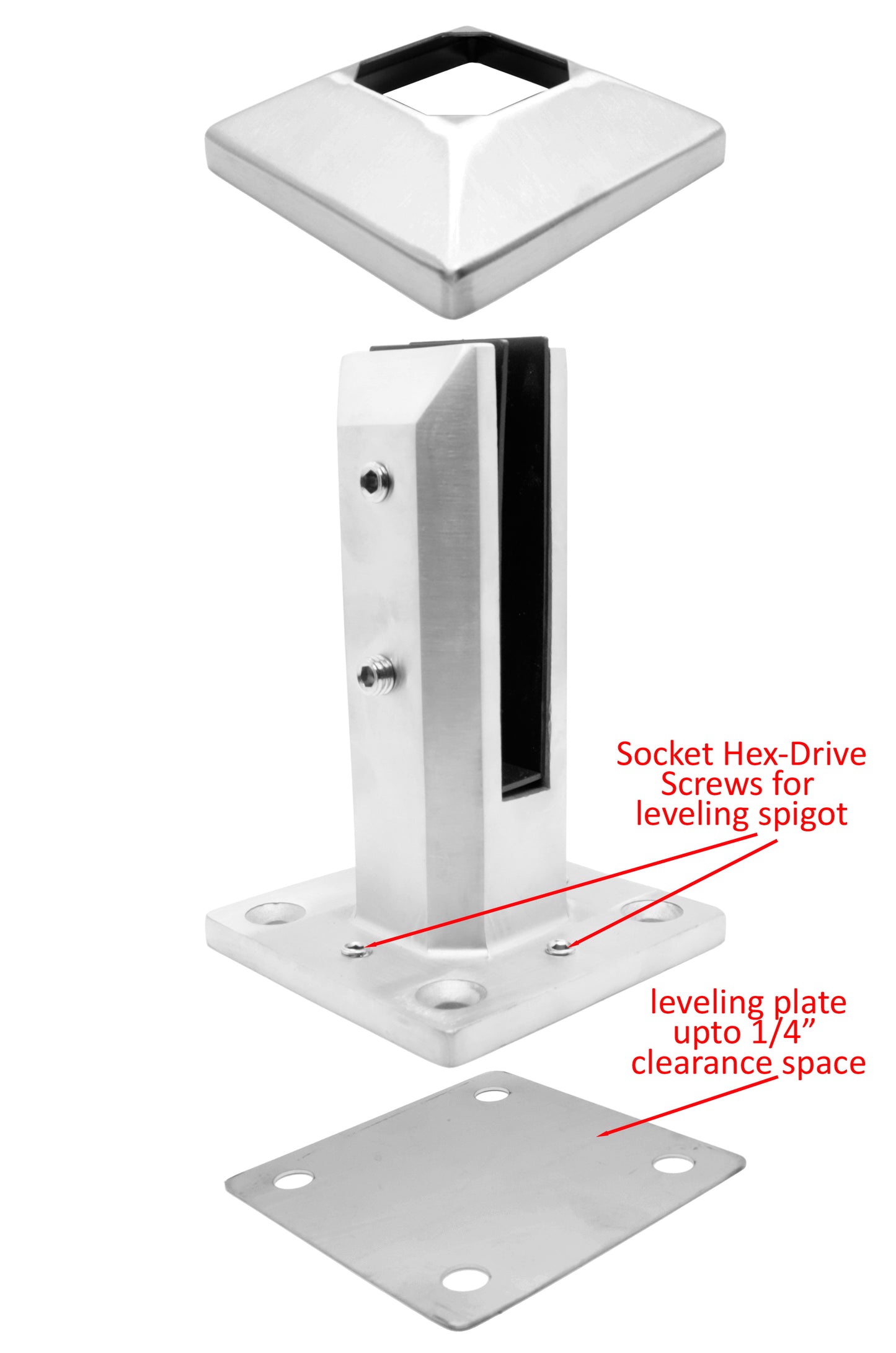 Stainless Steel Glass Spigot Pool Fence Balustrade with Leveling Glass Railing (G1100) - SHEMONICO