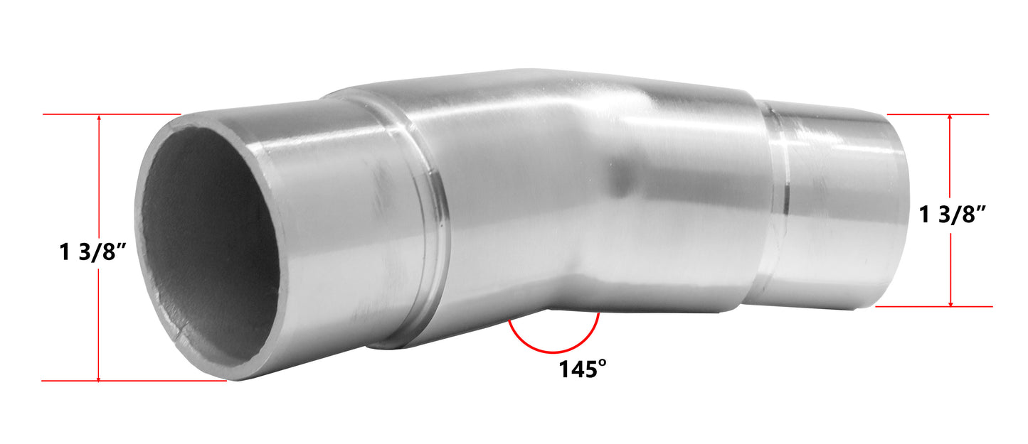 145 Degree Elbow for 1 1/2 Round Handrail Tube Stainless Steel 316 (P0300-150) - SHEMONICO