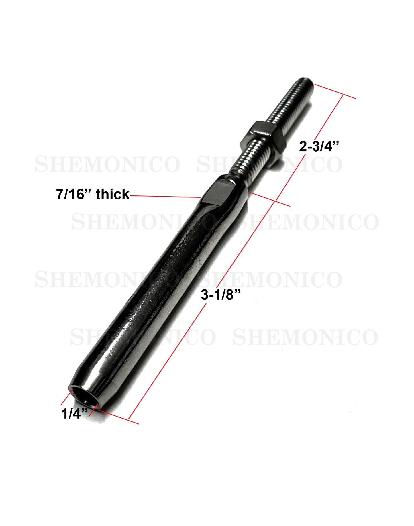 Hand Swage Threaded Stud for 1/4" Stainless Steel Cable Black Finish (C1036-014-BLK) - SHEMONICO