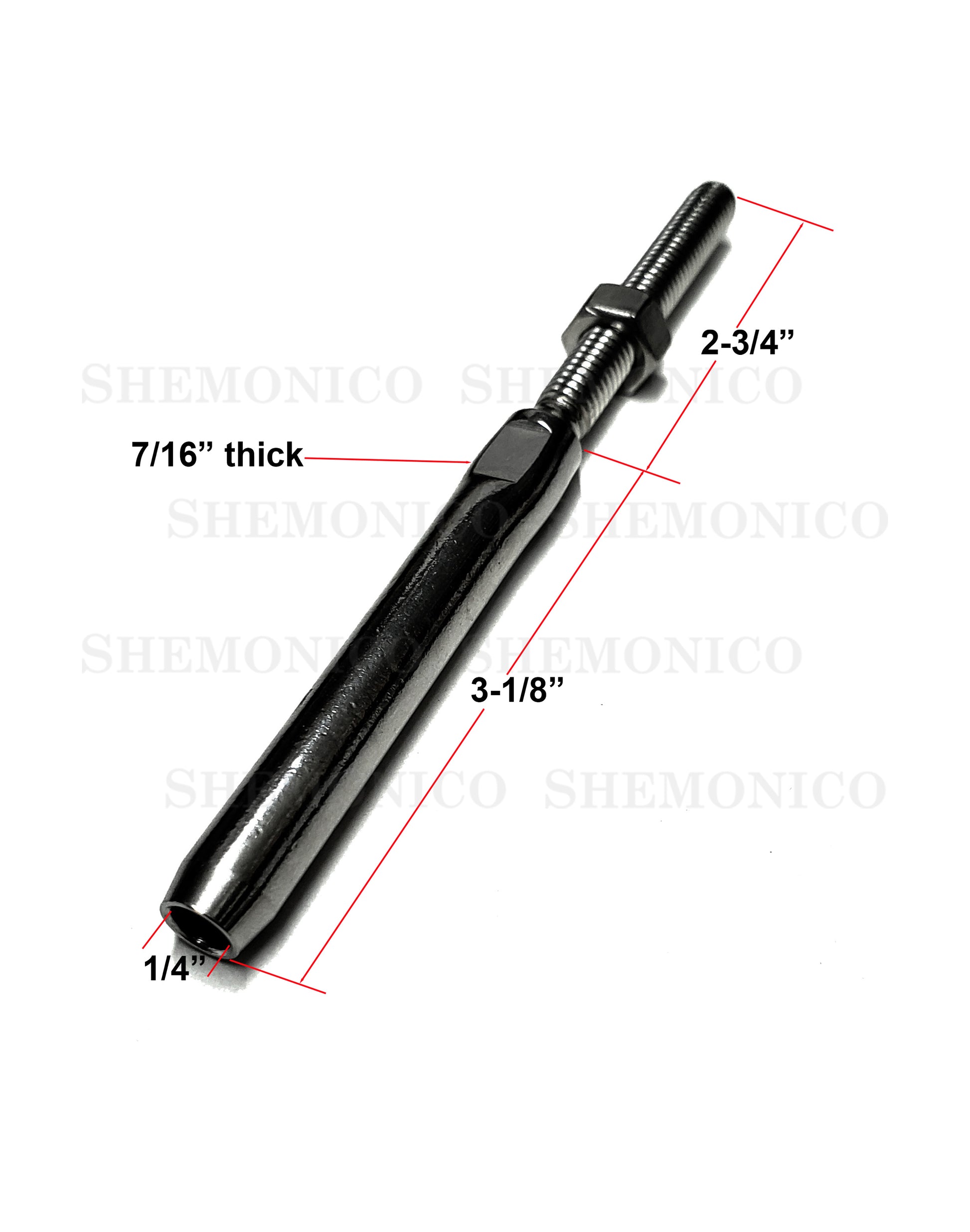 Hand Swage Threaded Stud for 1/4" Stainless Steel Cable Black Finish (C1036-014-BLK) - SHEMONICO