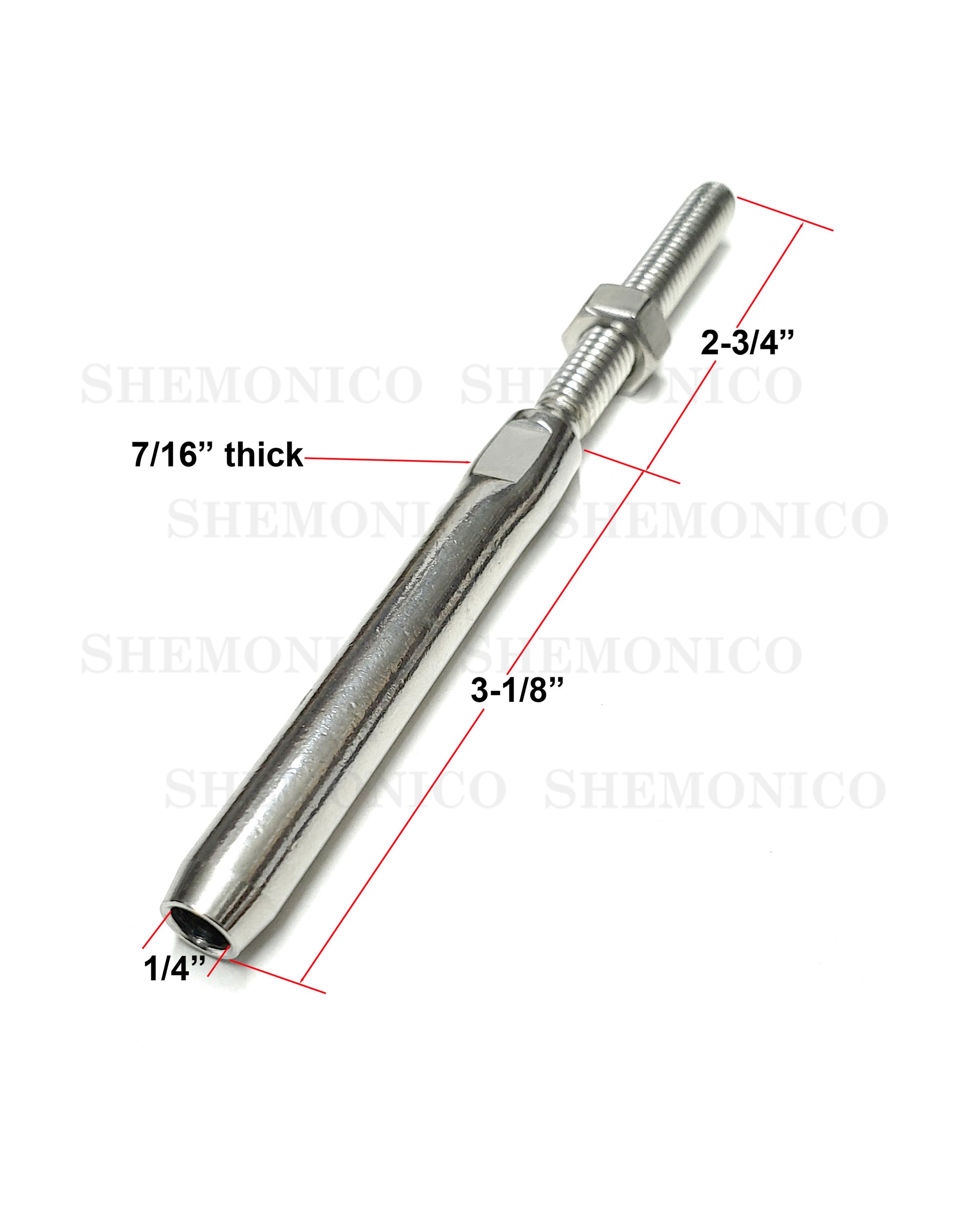 Hand Swage Threaded Stud for 1/4" Stainless Steel Cable Brush Finish (C1036-014-BRS) - SHEMONICO
