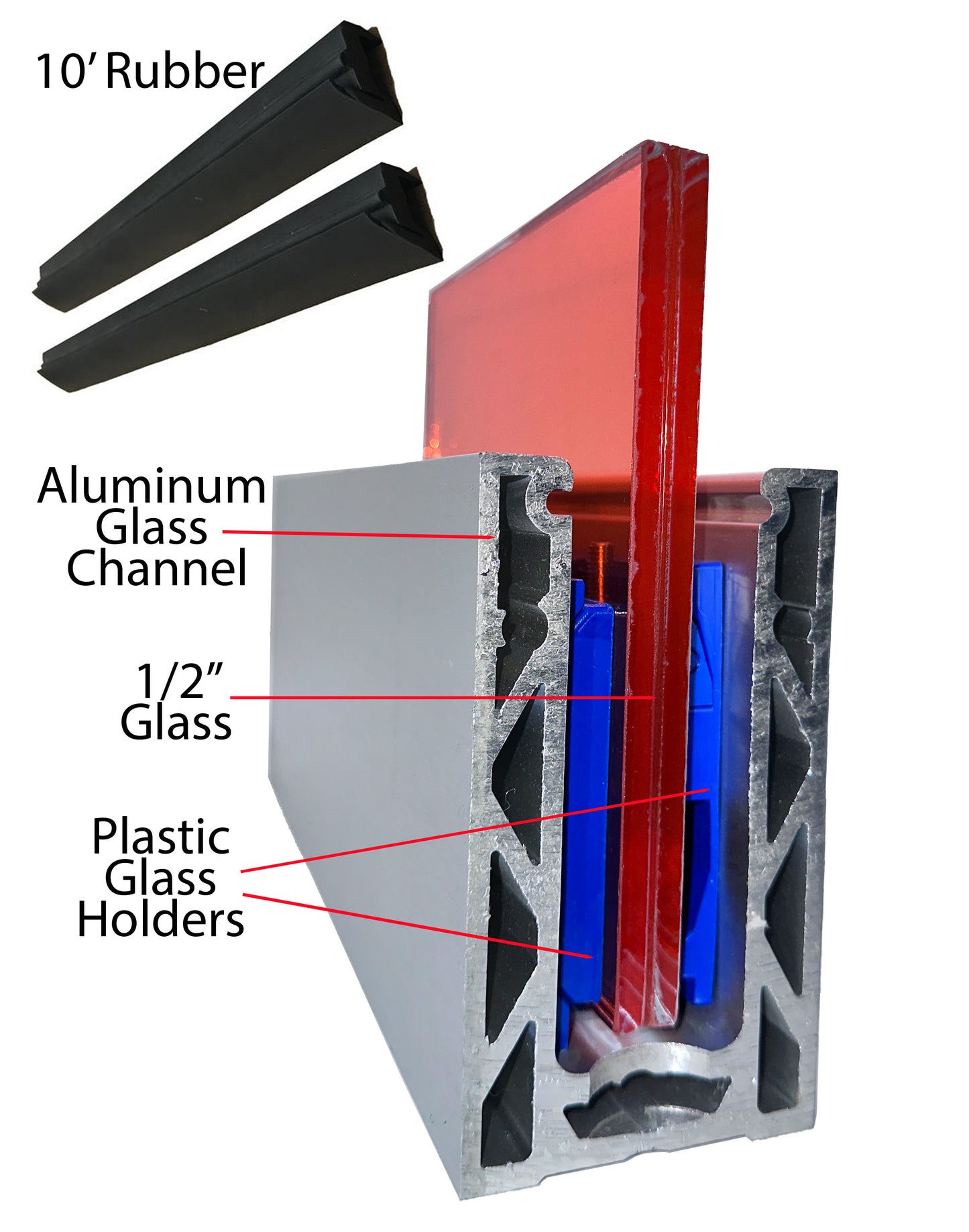 Anodized Aluminum Glass Channel 118" Long (G1005) - SHEMONICO