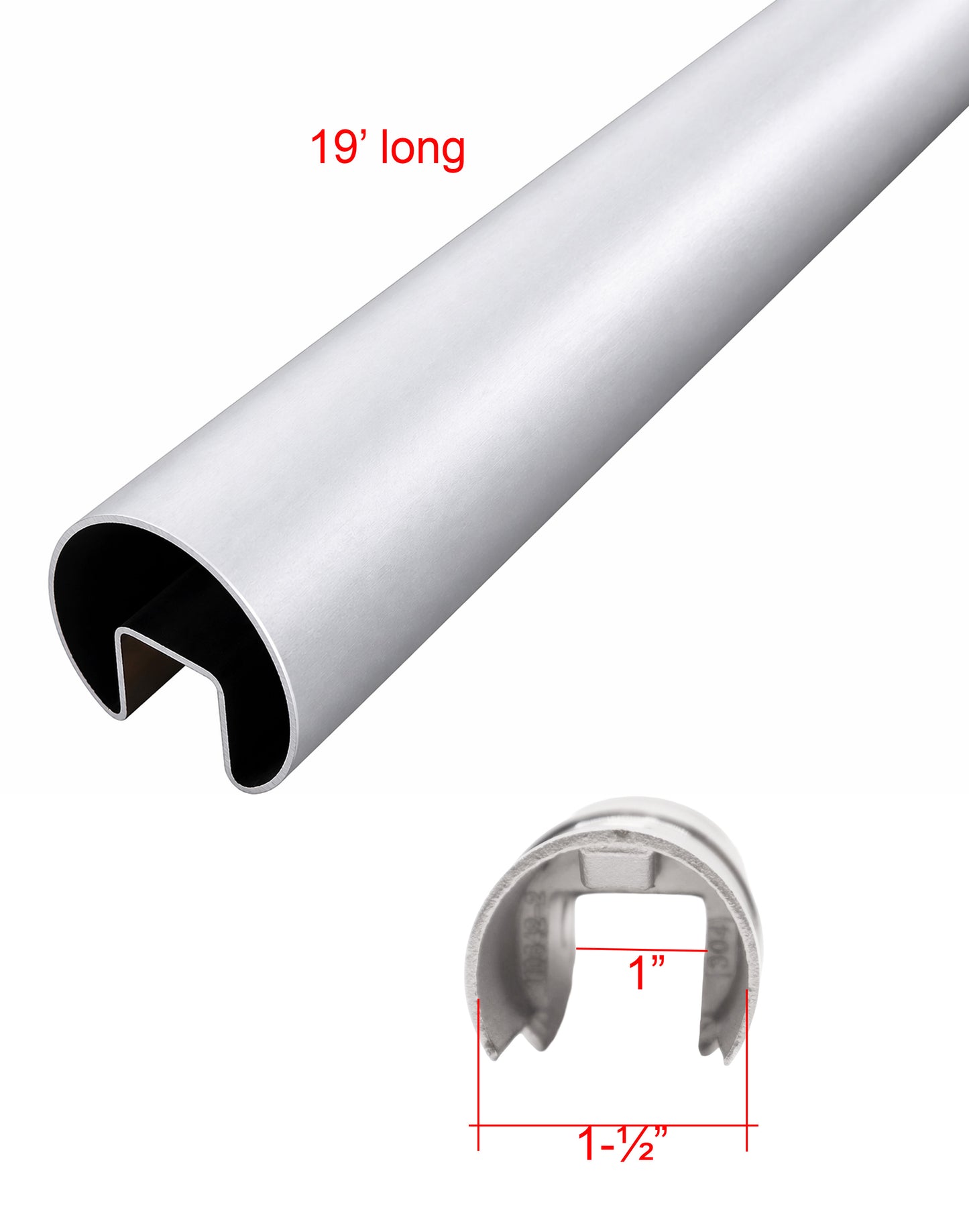 Slot Round Tube Cap Rail for Glass Railing  19 ft U Channel Stainless Steel (G1030) - SHEMONICO