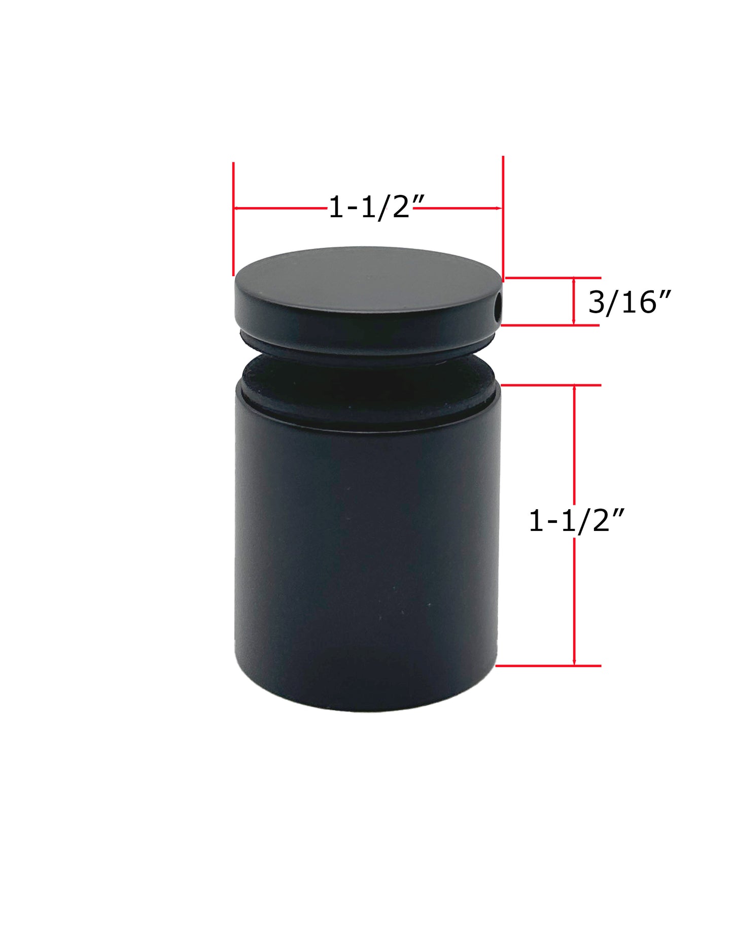 Matte Black Solid Standoff for Glass Railing 1.5" Inch  (G1040-150-FIX-BLK) - SHEMONICO