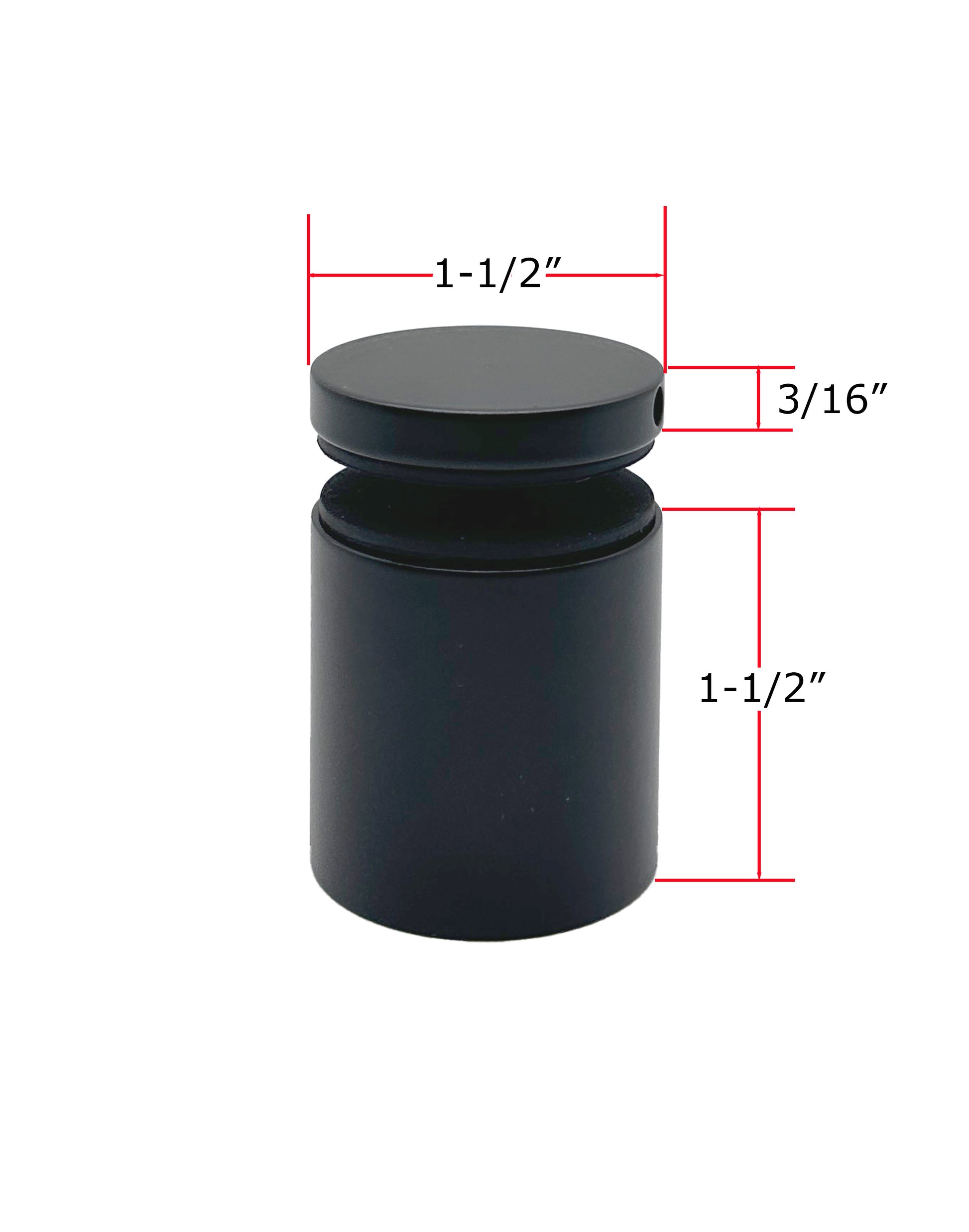 Matte Black Solid Standoff for Glass Railing 1.5" Inch  (G1040-150-FIX-BLK) - SHEMONICO