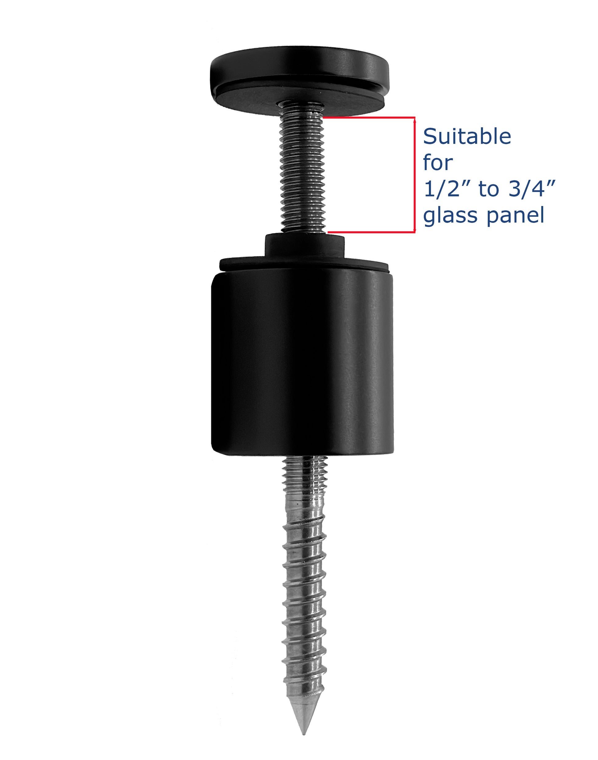 Matte Black Solid Standoff for Glass Railing 1.5" Inch  (G1040-150-FIX-BLK) - SHEMONICO