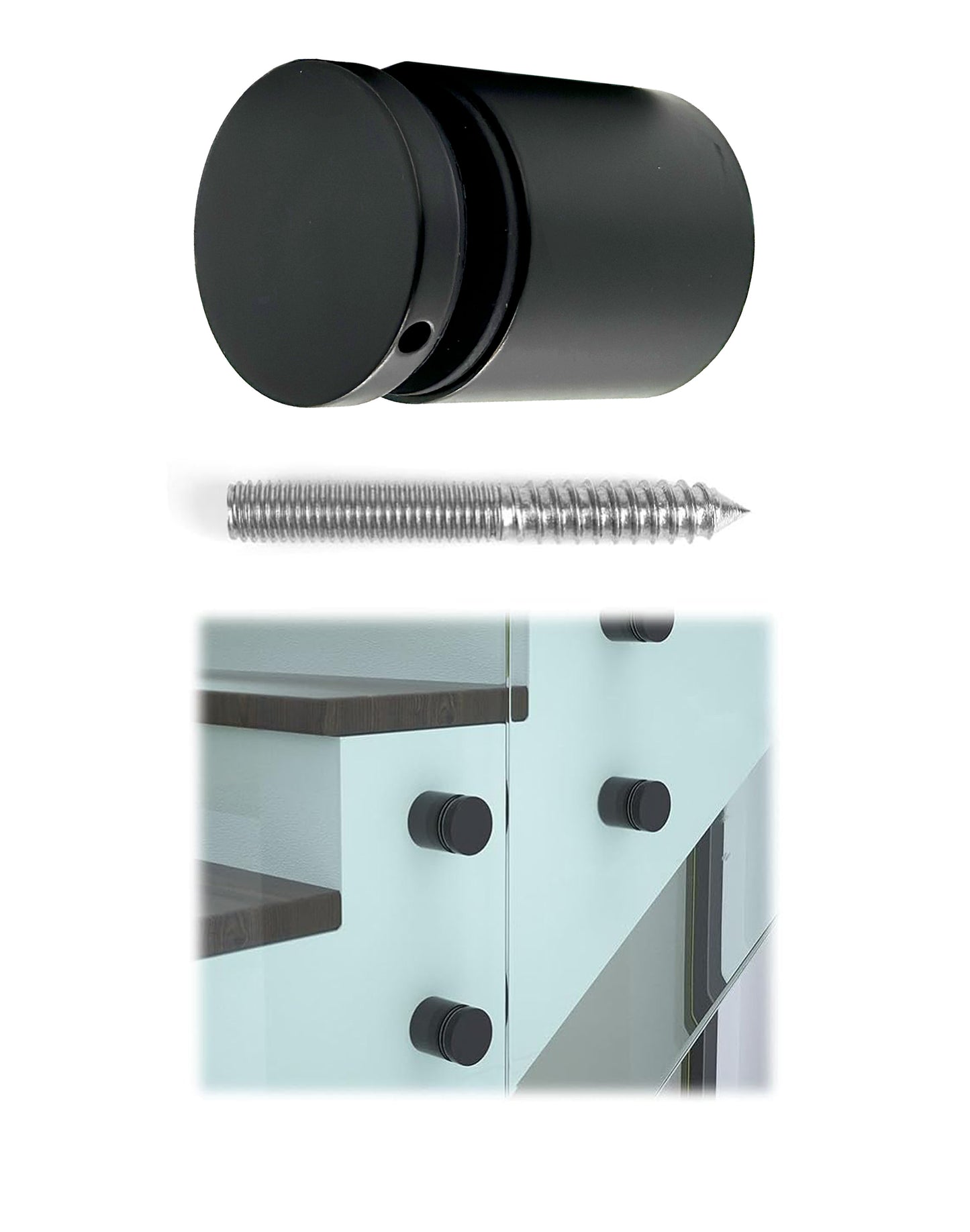 Matte Black Solid Standoff for Glass Railing 1.5" Inch  (G1040-150-FIX-BLK) - SHEMONICO
