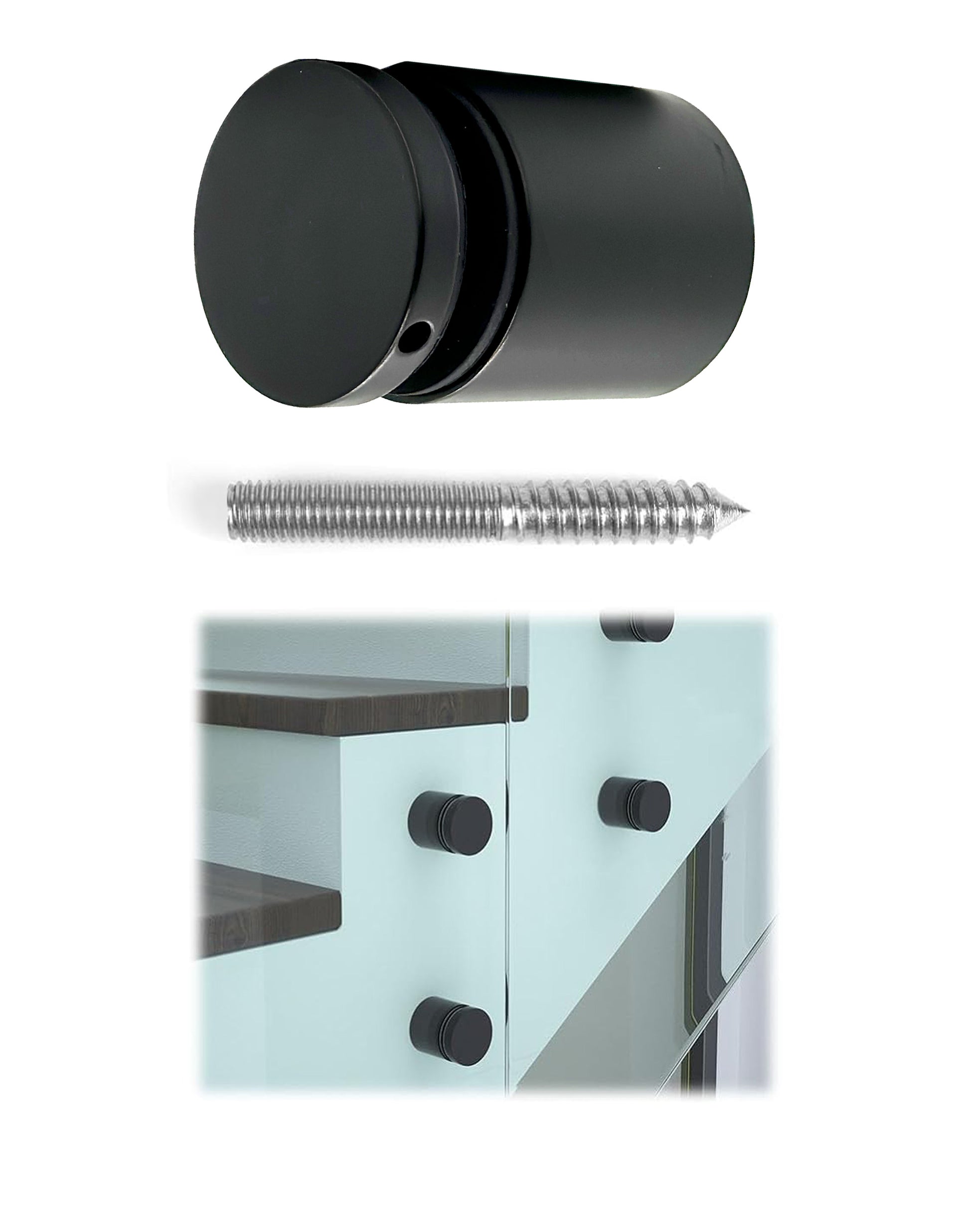 Matte Black Solid Standoff for Glass Railing 1.5" Inch  (G1040-150-FIX-BLK) - SHEMONICO