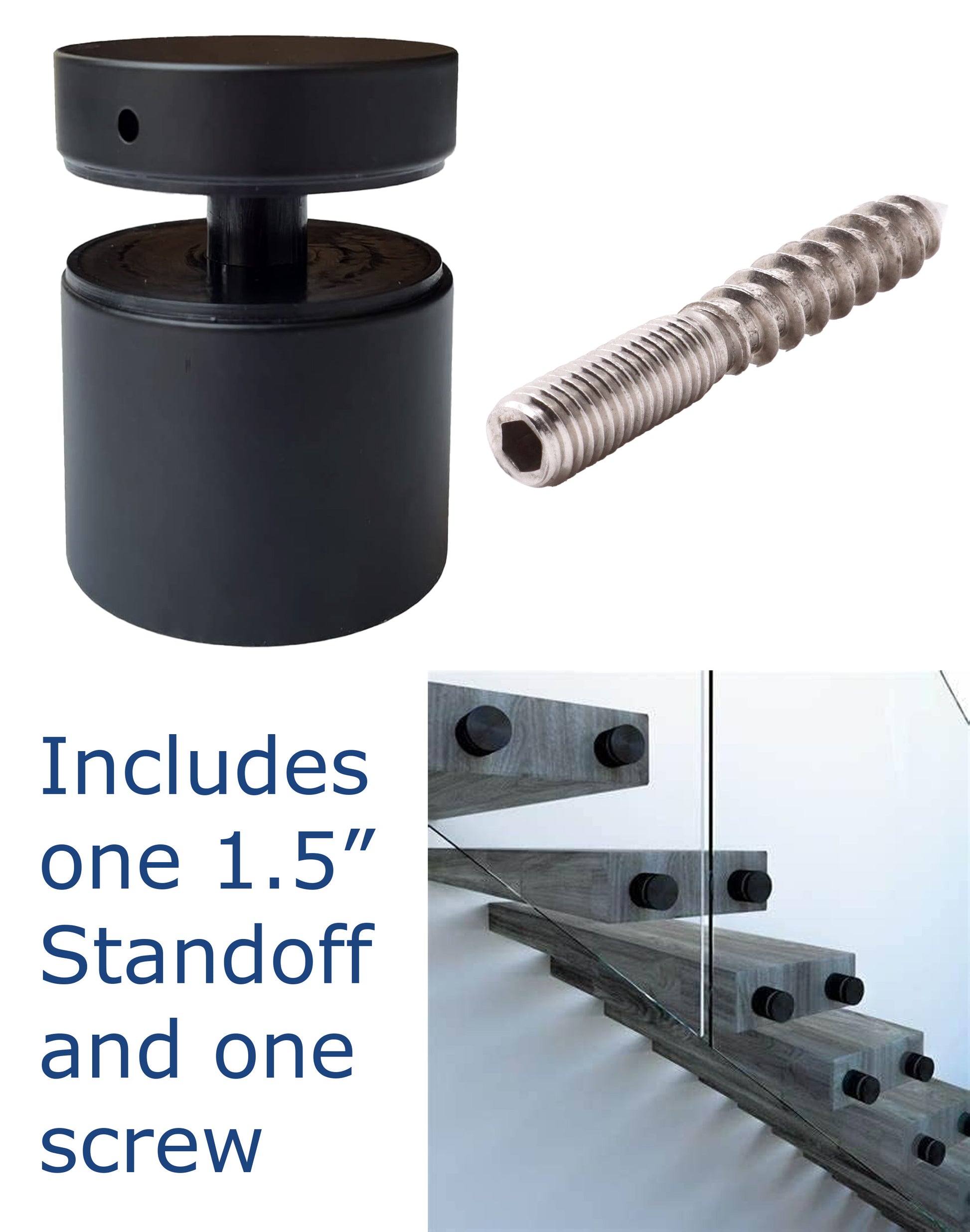 Matte Black Solid Standoff for Glass Railing 1.5" Inch  (G1040-150-FIX-BLK) - SHEMONICO