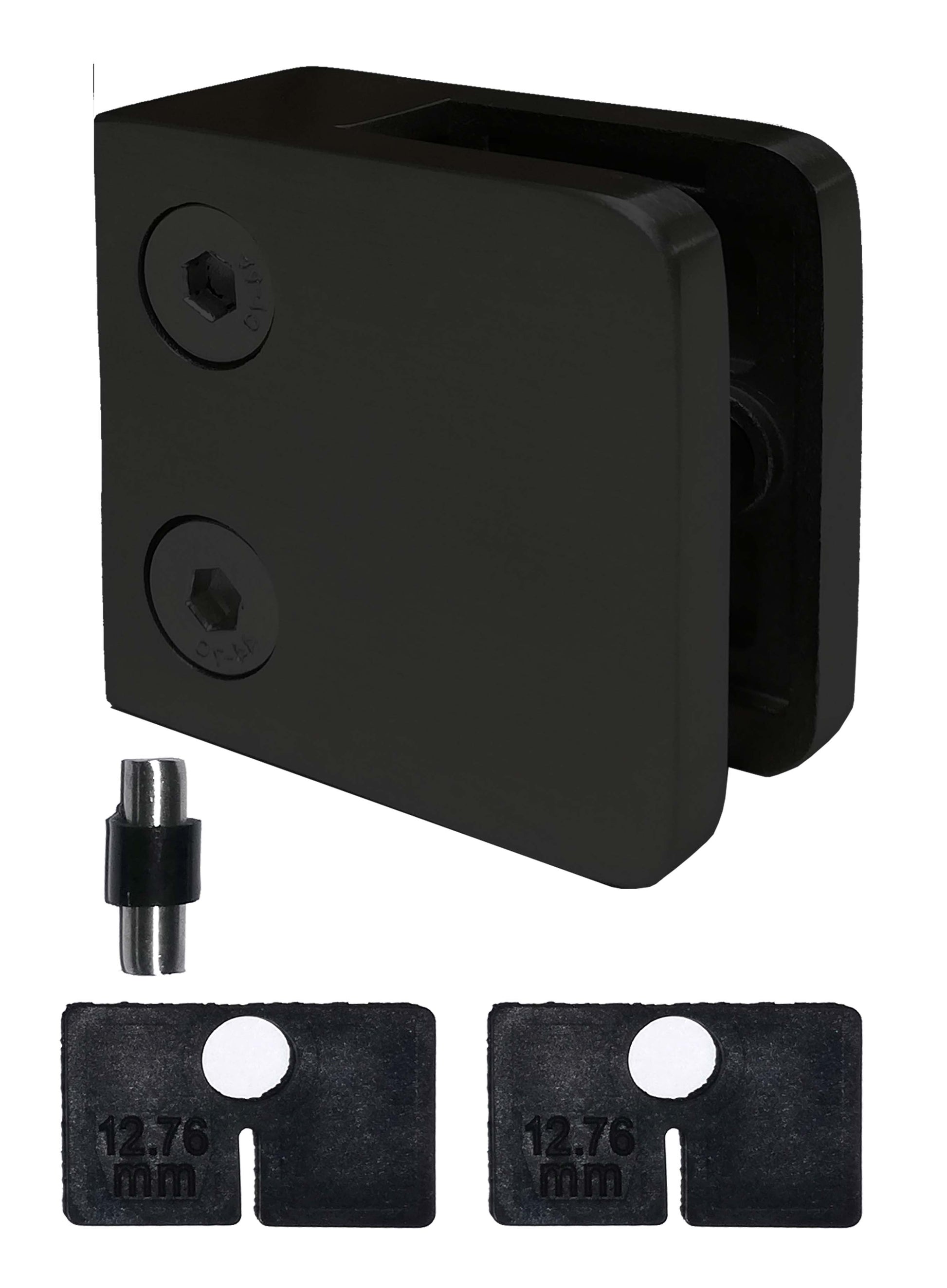 Satin Black 316 Grade Square Flat Post Glass Clamp 2 1/8" x 2 1/8" for 3/8" or 1/2" Glass Satin Finish (G1090-BLK) - SHEMONICO
