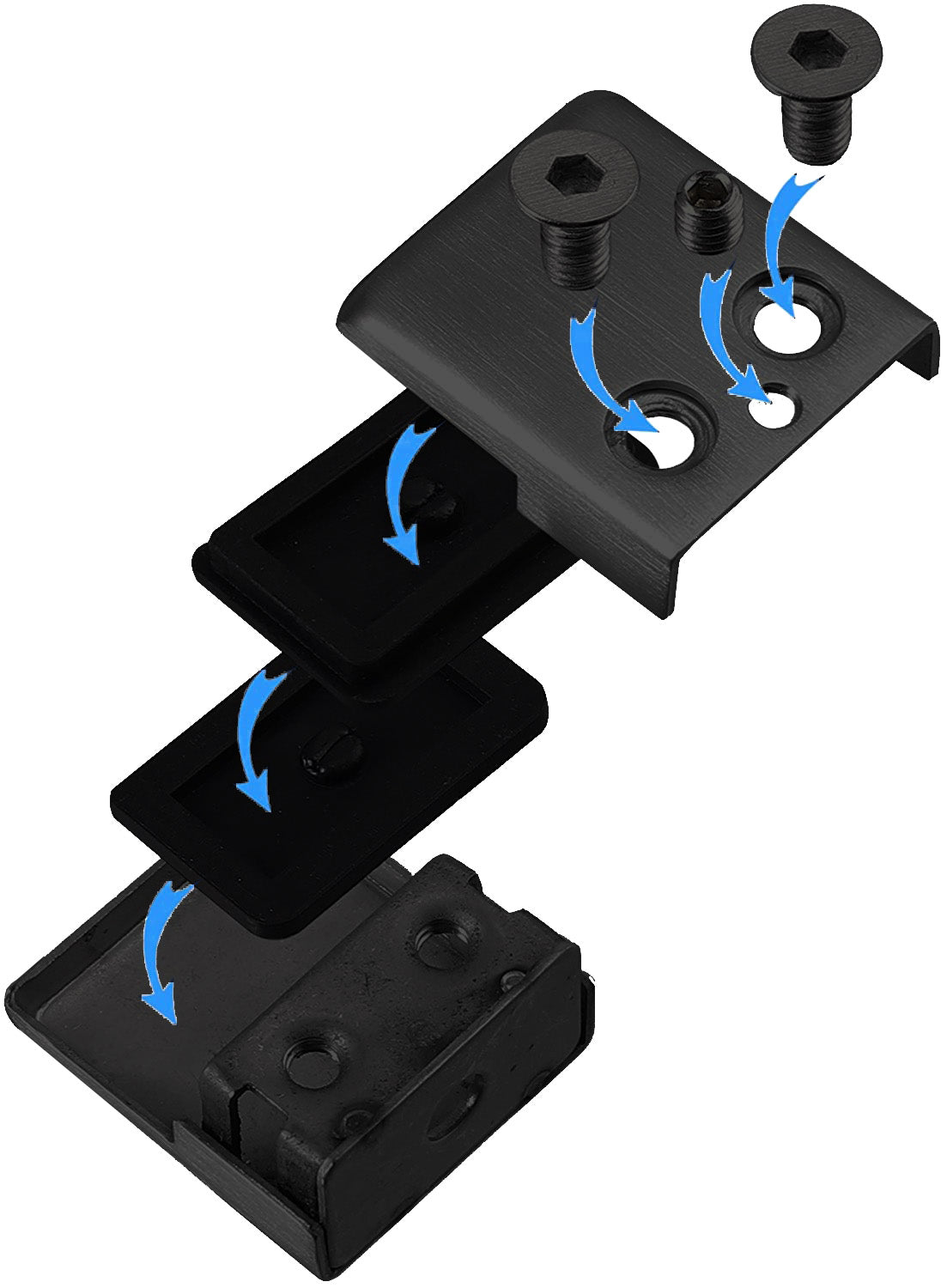 Satin Black 316 Grade Square Flat Post Glass Clamp 2 1/8" x 2 1/8" for 3/8" or 1/2" Glass Satin Finish (G1090-BLK) - SHEMONICO