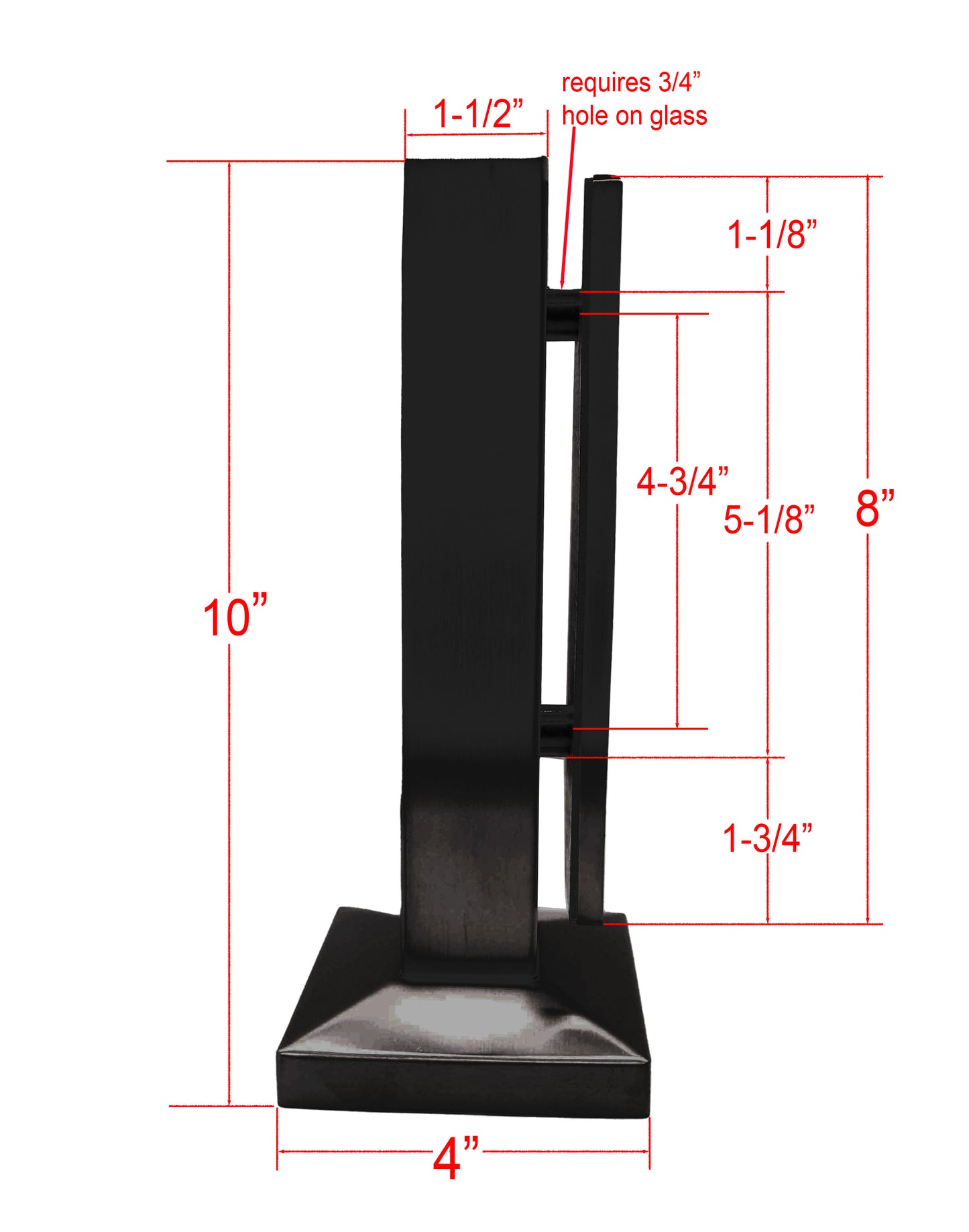 Matte Black Stainless Steel Glass Talon 10" Inch Post Glass Railing  (G1110-BLK) - SHEMONICO