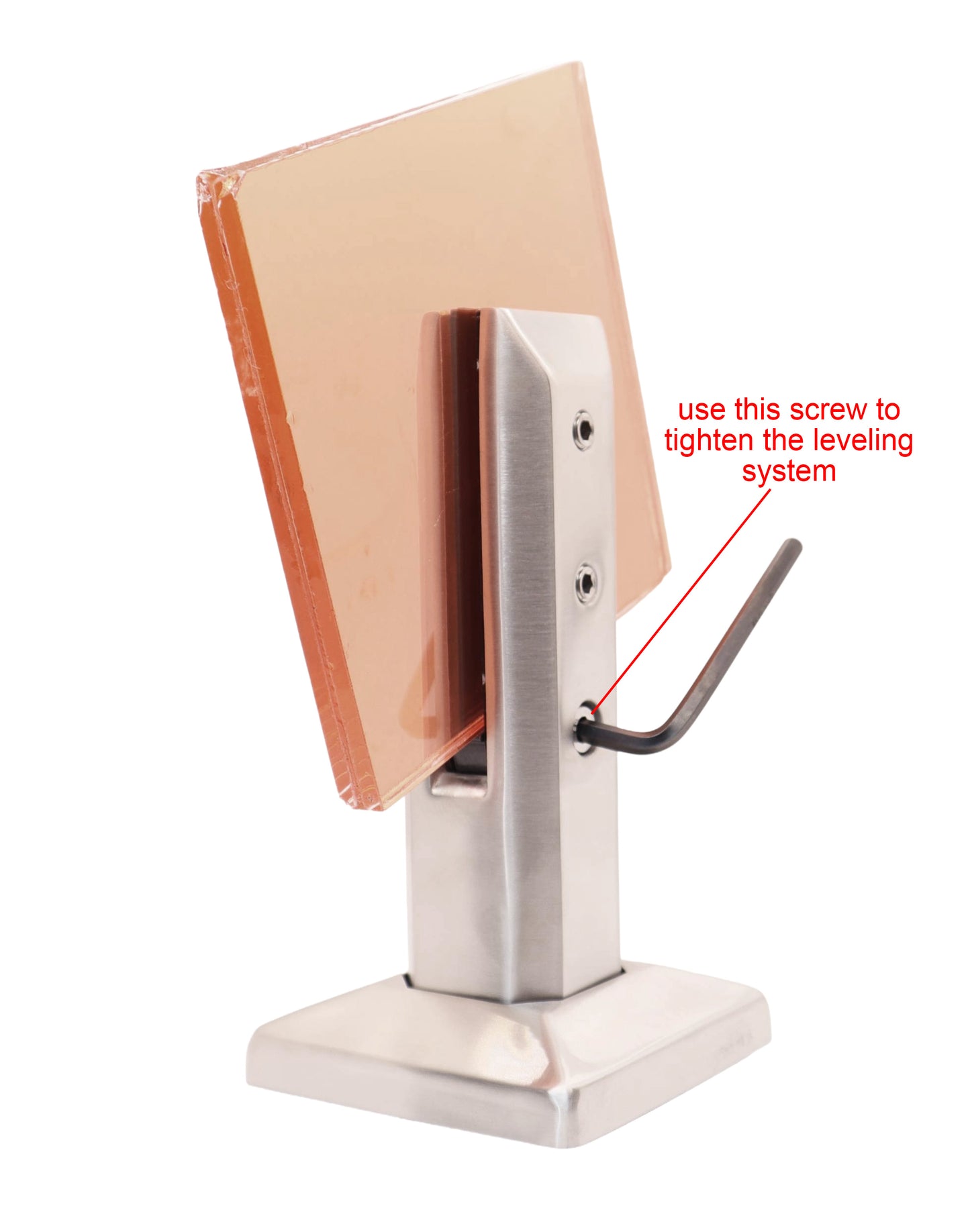 8" Stainless Steel Glass Railing Spigot for Staircase with Leveling Satin Finish (G1130-BRS) - SHEMONICO