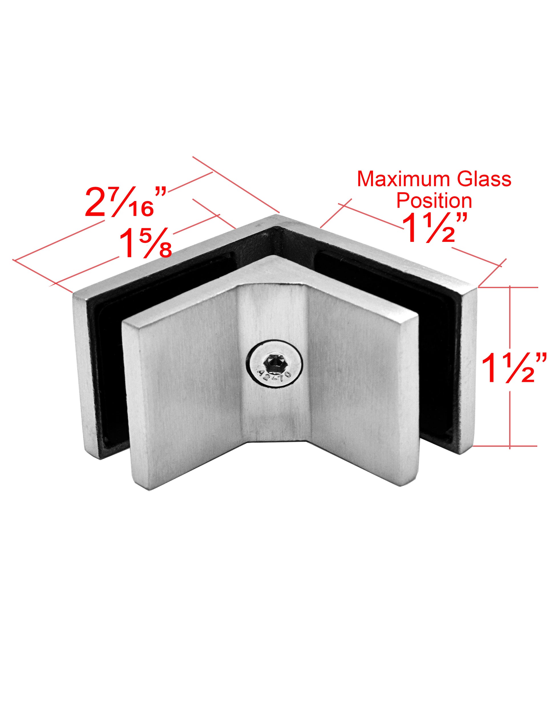 90 Degree 1/2" Glass to Glass Stainless Steel Clamp for Railing  (G1240-BRS) - SHEMONICO