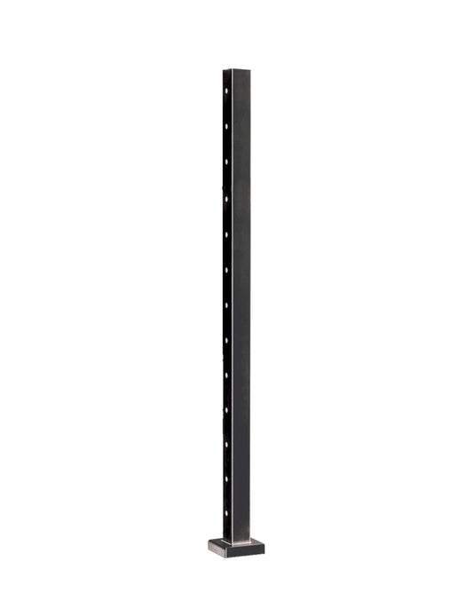 Stainless Steel Cable Railing Square Post 1.5" Wide, 42" Tall, 4" Base Plate & Cover, Black