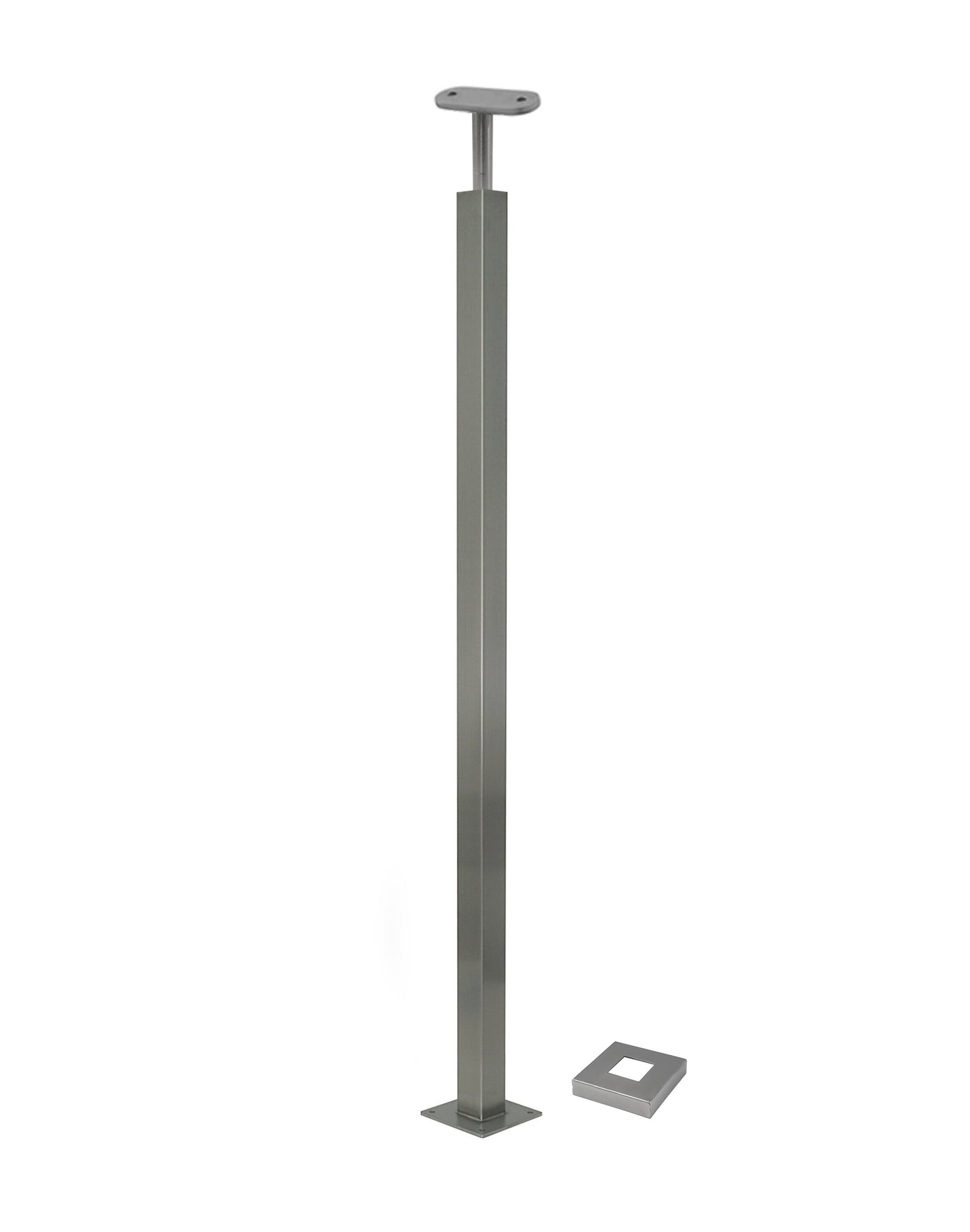 Stainless Steel Glass Railing Square Post 2" Wide, 42" Tall, 4" Base Plate & Cover - SHEMONICO