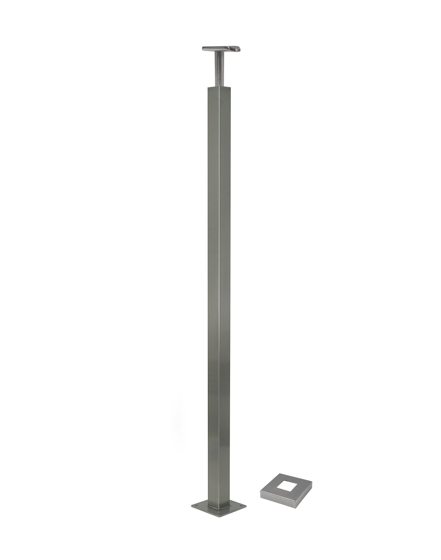 Stainless Steel Glass Railing Square Post 2" Wide, 42" Tall, 4" Base Plate & Cover - SHEMONICO