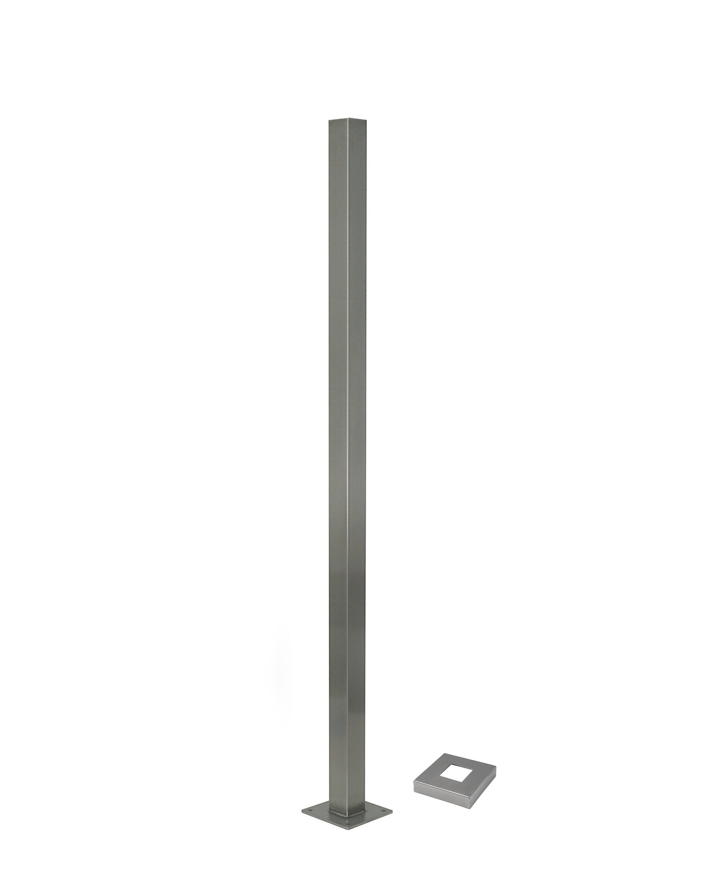 Stainless Steel Glass Railing Square Post 2" Wide, 42" Tall, 4" Base Plate & Cover - SHEMONICO