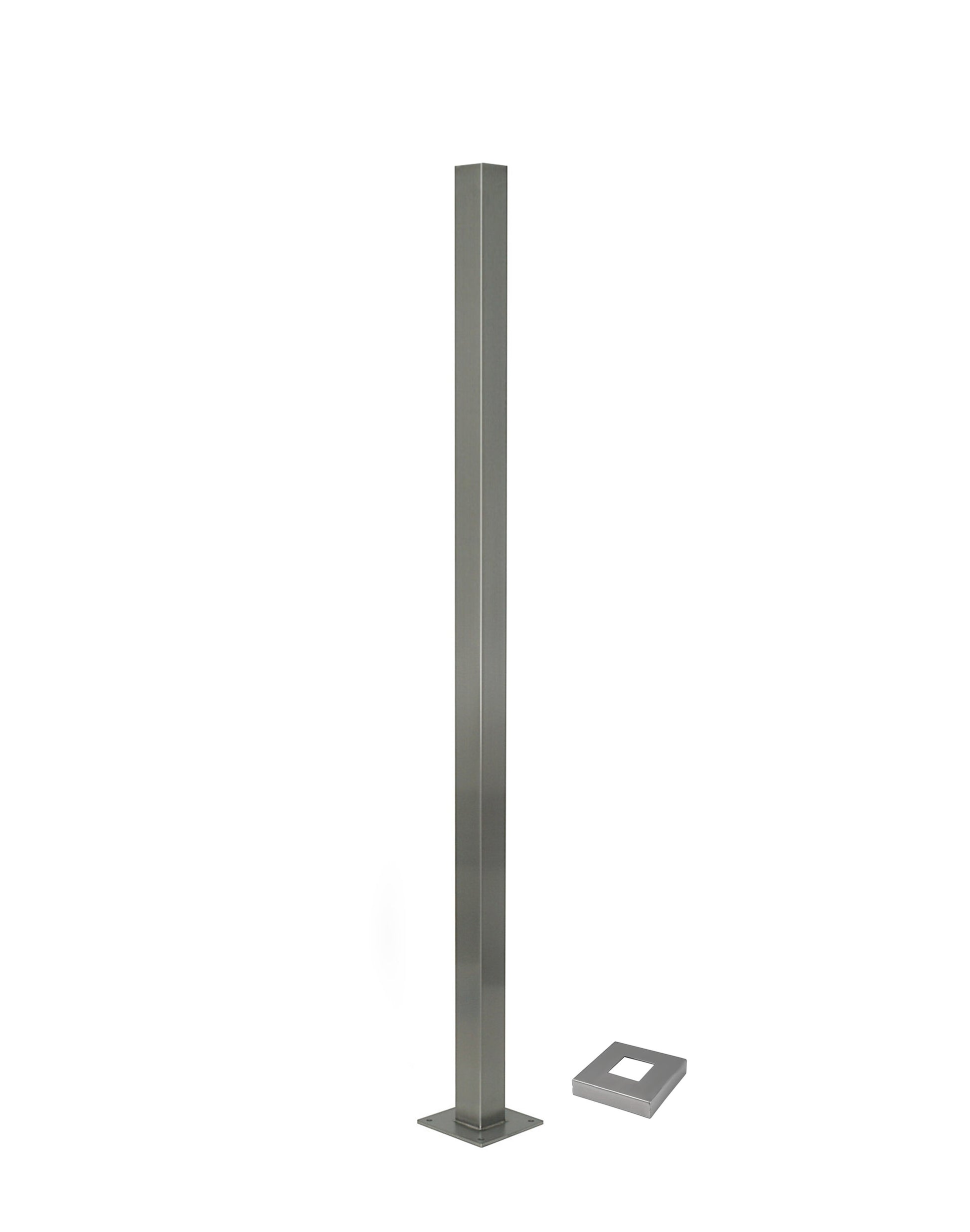Stainless Steel Glass Railing Square Post 2" Wide, 42" Tall, 4" Base Plate & Cover - SHEMONICO