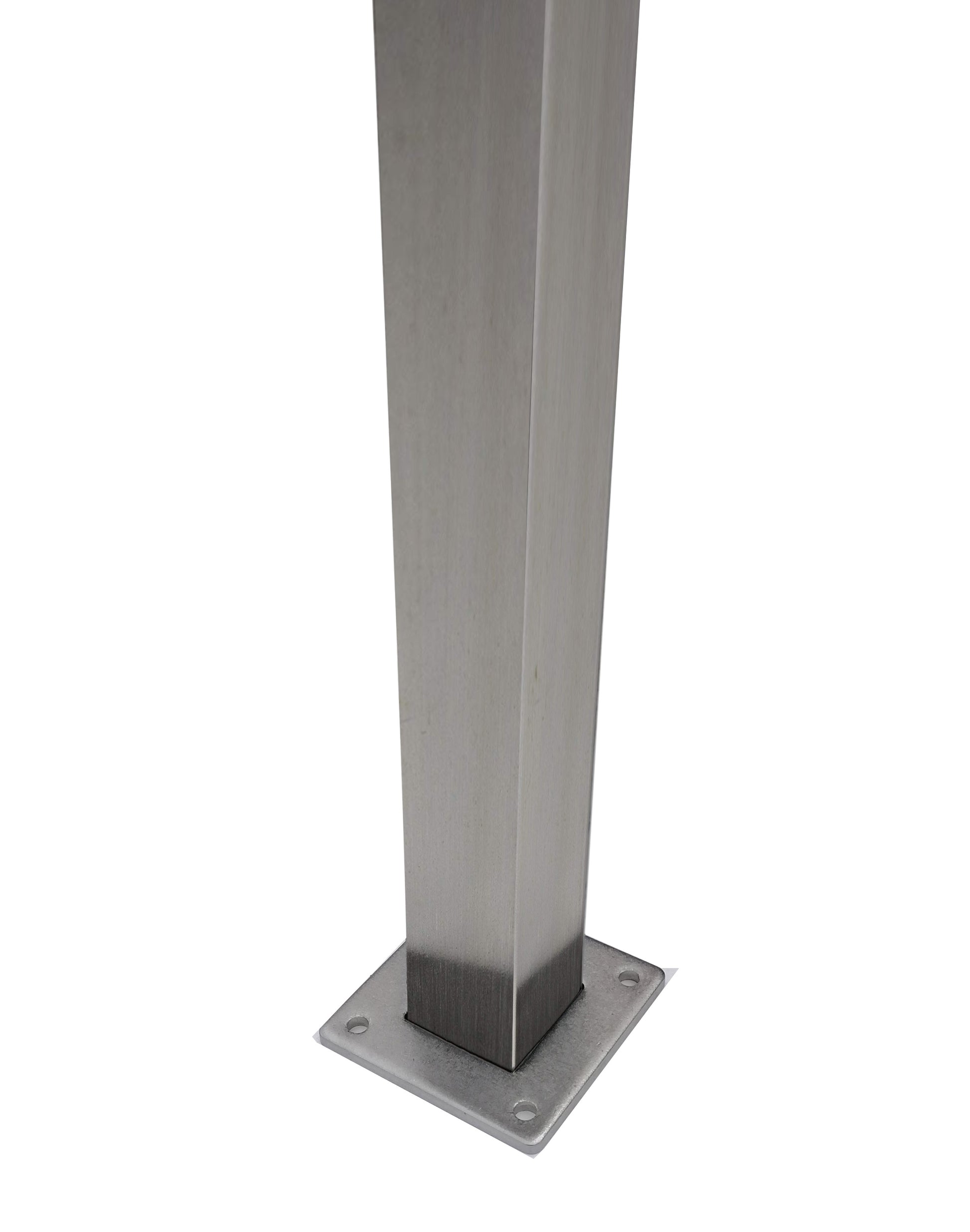 Stainless Steel Glass Railing Square Post 2" Wide, 42" Tall, 4" Base Plate & Cover - SHEMONICO