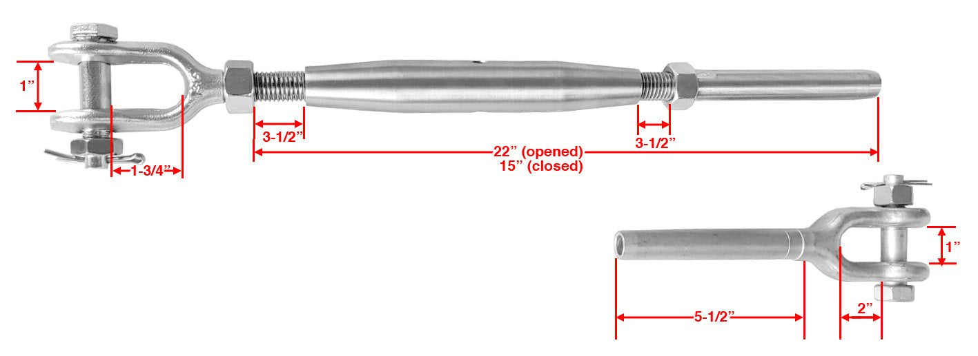 Jaw and Swage Forged Turnbuckle Stud for 1/2" Cable (C1011) - SHEMONICO