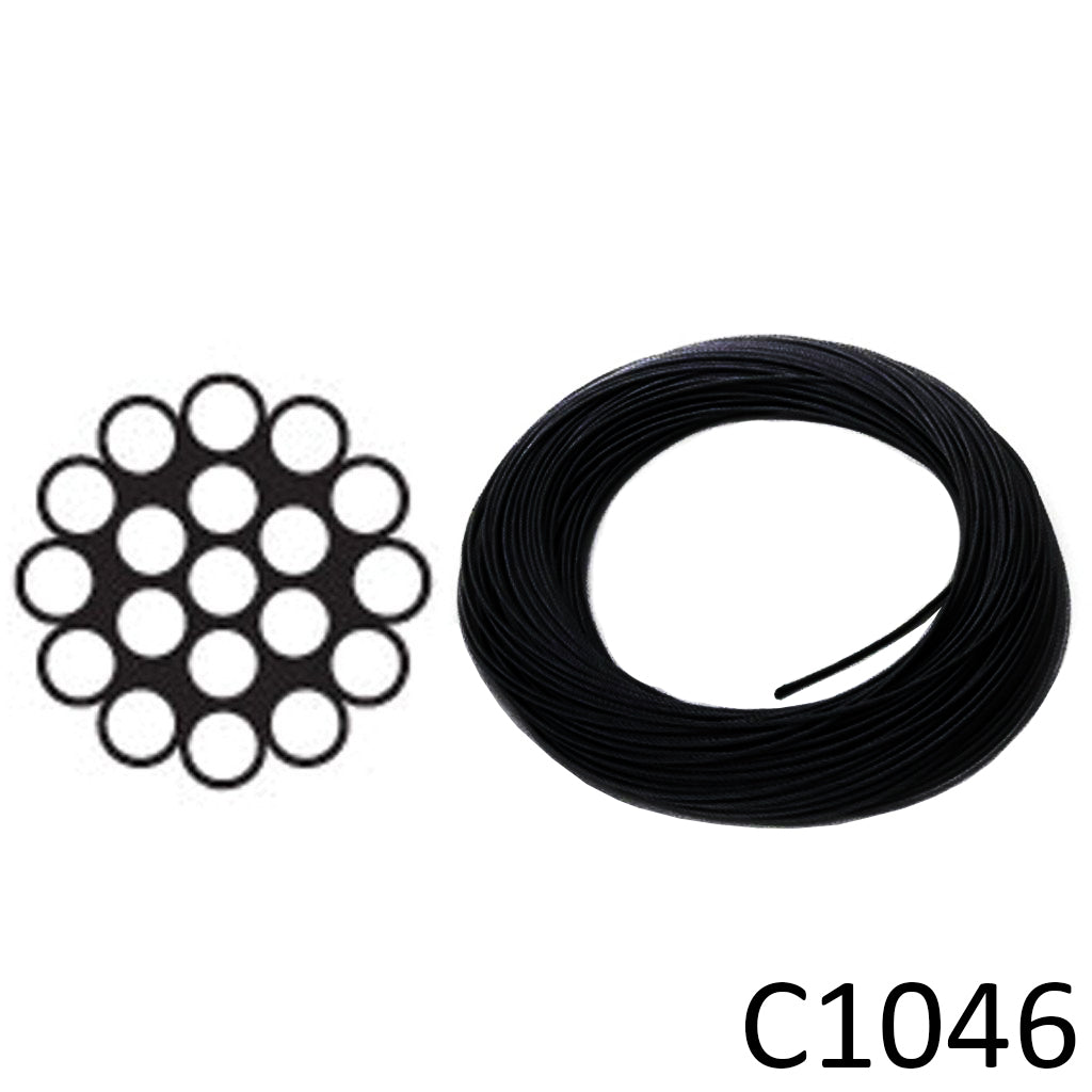 Black Galvanized Steel Cable – Multiple Diameters: 1/16, 3/32, 1/8, 3/16, 1/4 Inch