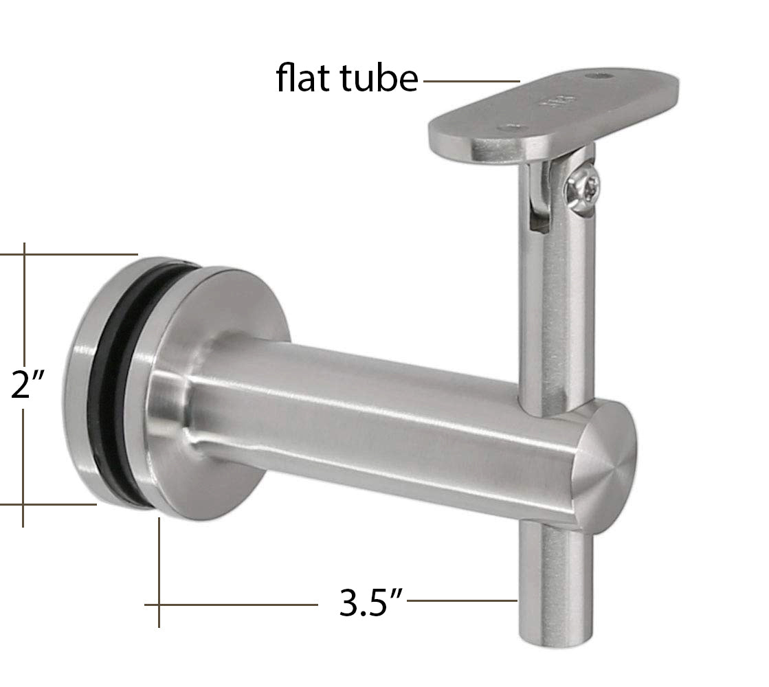 Stainless Steel Glass Mount Handrail Bracket for 1 1/2" Round or Square Tube  Satin Finish T316 Marine Grade (G1020) - SHEMONICO