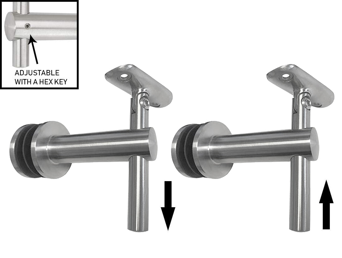 Stainless Steel Glass Mount Handrail Bracket for 1 1/2" Round or Square Tube  Satin Finish T316 Marine Grade (G1020) - SHEMONICO