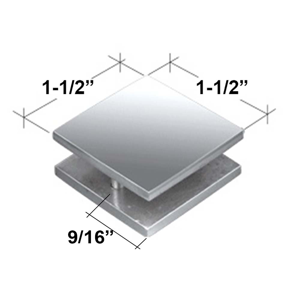 Square Flat 180 Degree Glass Clamp 1 1/2" x 1 1/2" for 1/2" Glass Stainless Steel 316 Grade Satin Finish  (G1300) - SHEMONICO