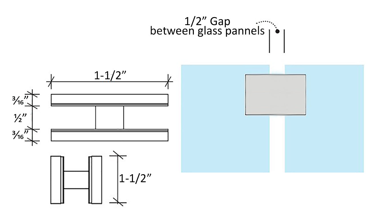 Square Flat 180 Degree Glass Clamp 1 1/2" x 1 1/2" for 1/2" Glass Stainless Steel 316 Grade Satin Finish  (G1300) - SHEMONICO